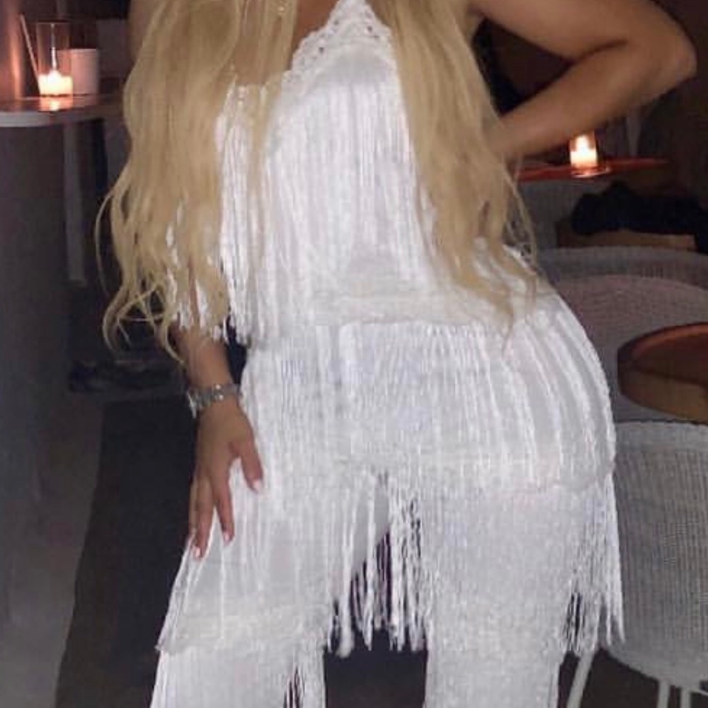 White Fringe One-Piece